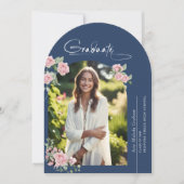 Invitation Pink Roses Script Photo Graduation Announcement (Devant)