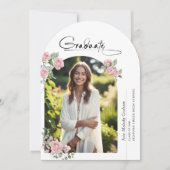 Invitation Pink Roses Script Photo Graduation Announcement (Devant)