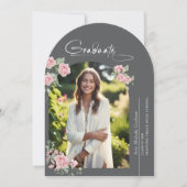 Invitation Pink Roses Script Photo Graduation Announcement (Devant)