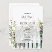 Invitation Pink Roses White Picket Fence Bridal Shower (Devant / Derrière)