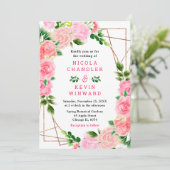 Invitation Pink Roses with Foliage Wedding (Debout devant)
