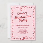 Invitation Pink Rouge Main dessinée Parti de Graduation (Devant)