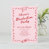 Invitation Pink Rouge Main dessinée Parti de Graduation (Debout devant)