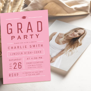 Invitation Pink Rouge Moderne Simple Typographie Partie de gr