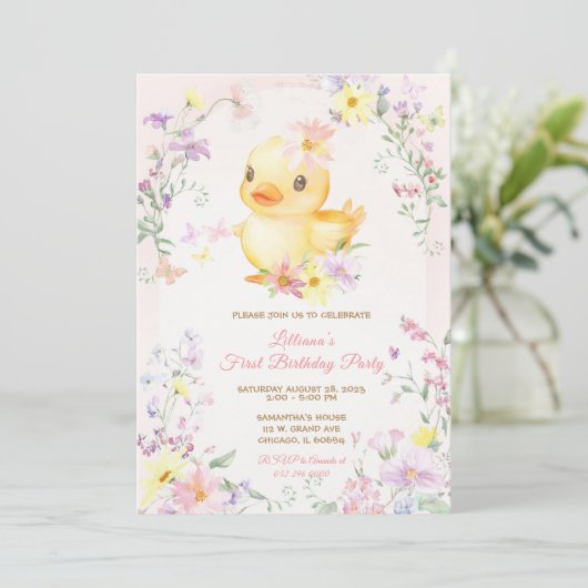 Invitation Pink RUBBER DUCK GIRL Premier anniversaire (Debout devant)