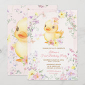 Invitation Pink RUBBER DUCK GIRL Premier anniversaire (Devant / Derrière)