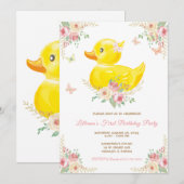 Invitation Pink RUBBER DUCK GIRL Premier anniversaire (Devant / Derrière)