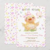 Invitation Pink RUBBER DUCK GIRL Premier anniversaire (Devant / Derrière)
