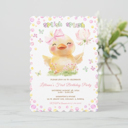 Invitation Pink RUBBER DUCK GIRL Premier anniversaire (Debout devant)