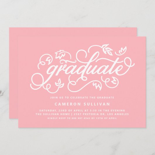 Invitation Pink Rustic Calligraphy Graduation Party (Devant / Derrière)