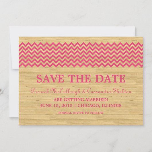 Invitation Pink Rustic Chevron Enregistrer l'Invitation de da (Devant)