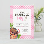 Invitation Pink Rustic Gingham Barbecue Baby Shower (Debout devant)