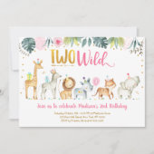 Invitation Pink Safari deux Anniversaire sauvage (Devant)