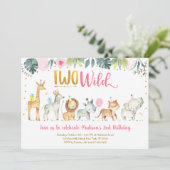 Invitation Pink Safari deux Anniversaire sauvage (Debout devant)