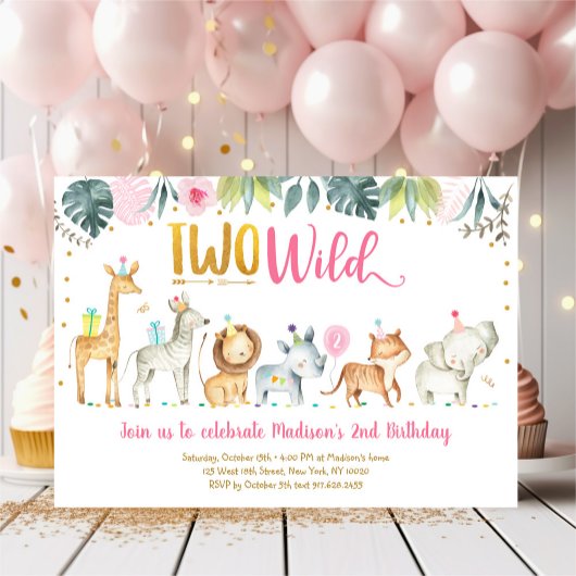 Invitation Pink Safari deux Anniversaire sauvage