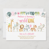 Invitation Pink Safari Wild Un Anniversaire (Devant)