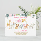 Invitation Pink Safari Wild Un Anniversaire (Debout devant)