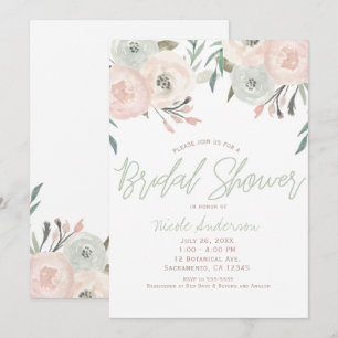 Invitation Pink & Sage Mint Vert Fête des mariées Florale mod