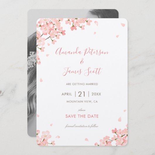 Invitation Pink Sakura Japanese Cherry Blossoms Save the Date (Devant / Derrière)