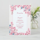 Invitation Pink Sakura Periwinkle Blue Romantic Frame Wedding (Debout devant)