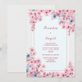 Invitation Pink Sakura Periwinkle Blue Romantic Frame Wedding (Devant / Derrière)