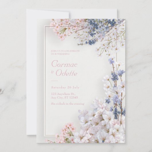 Invitation Pink Sakura Romantic Minimalist Frame Wedding (Devant)