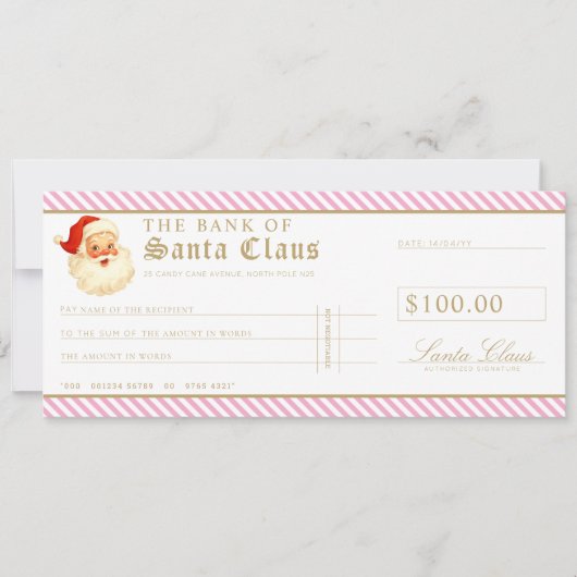 Invitation Pink Santa Cheque Gift Voucher Card (Devant)