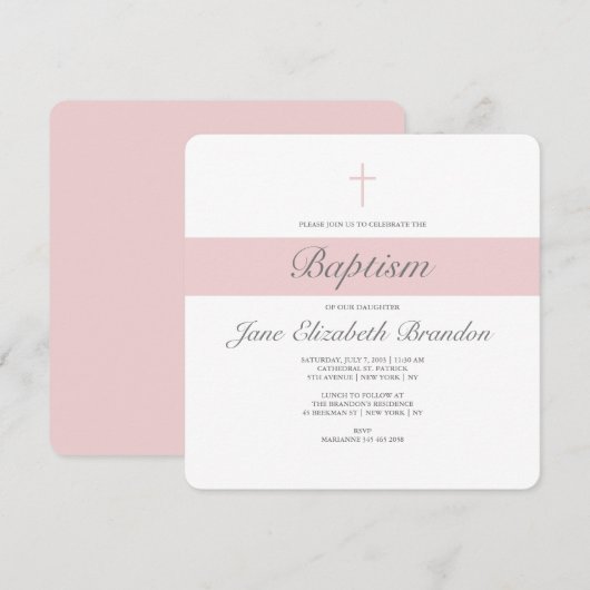 Invitation Pink Sash Baptism (Devant / Derrière)