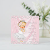 Invitation Pink Satin Pearl Petite Dame Baby shower fille (Debout devant)