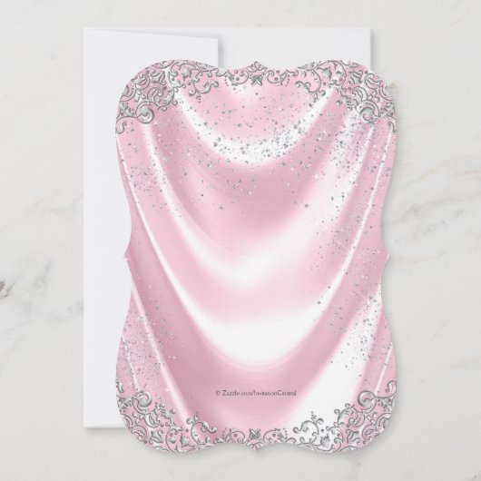 Invitation Pink Satin Photo Baptême Christening (Dos)