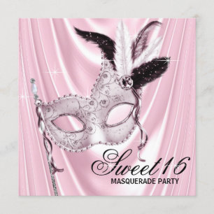 Invitation Pink Satin Sweet 16 Masquerade Party