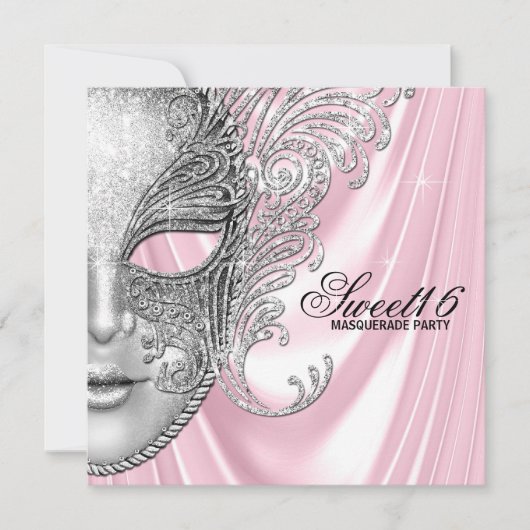 Invitation Pink Satin Sweet 16 Masquerade Party (Devant)