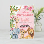 Invitation Pink Savannah Calling All Party Animals Birthday (Debout devant)
