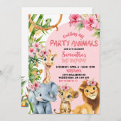 Invitation Pink Savannah Calling All Party Animals Birthday (Devant / Derrière)
