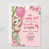 Invitation Pink Savannah Sloth Let's Hang Out Birthday (Devant)