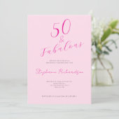 Invitation Pink Script Fifty and Fabulous 50th Birthday Party (Debout devant)