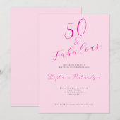 Invitation Pink Script Fifty and Fabulous 50th Birthday Party (Devant / Derrière)