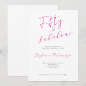 Invitation Pink Script Fifty and Fabulous 50th Birthday Party (Devant / Derrière)