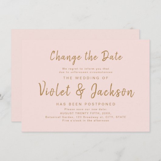 Invitation Pink script minimal modifier le report de date (Devant / Derrière)