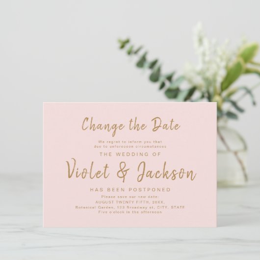 Invitation Pink script minimal modifier le report de date (Debout devant)