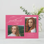 Invitation Pink Script QR Code 3 Photo Graduation Party (Debout devant)