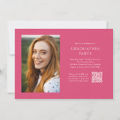 Invitation Pink Script QR Code 3 Photo Graduation Party (Dos)