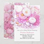 Invitation Pink Seashell Aventure Shore Girl Baby shower (Devant / Derrière)