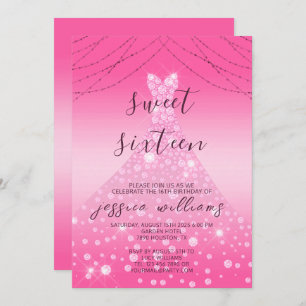 Invitation Pink Sequin Ball Gown & Lights Sweet 16 Anniversai