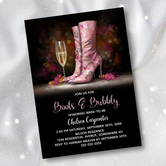 Invitation Pink Sequin Boots and Bubbly Bridal Shower