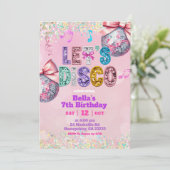 Invitation Pink Sequin Glitter Let's Disco Birthday (Debout devant)