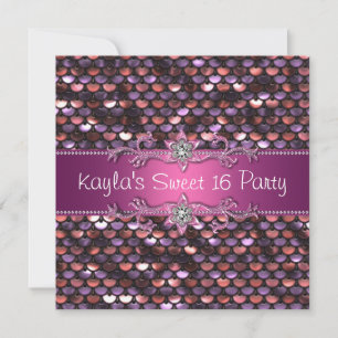 Invitation Pink Sequin Jewel Hot Pink Sweet 16 Party