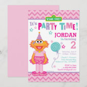 Invitation Pink Sesame Street Zoe Anniversaire (Devant / Derrière)