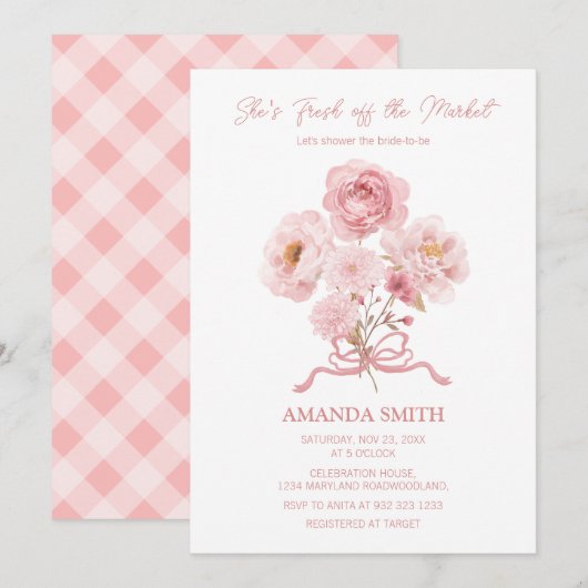 Invitation Pink She's Fresh Off the Market Bridal Shower  (Devant / Derrière)