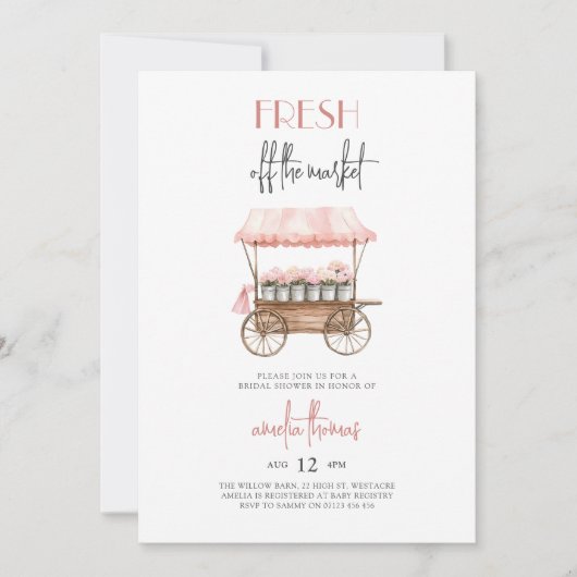 Invitation Pink She's Off Market Farmers Fête des mariées du (Devant)